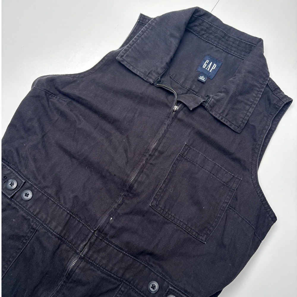 Gap Womens Utility Jumpsuit Black Sleeveless Zip Front Boiler Suit 8 Petite